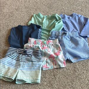 Kids Swimwear Set with Flamingo and Striped Shorts